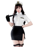 Milky Time Halloweeni Cosplay Kost&uuml;&uuml;m, Must Politseiniku Kleit K&auml;erauad (Valge) white