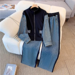 Naiste Kevad/S&uuml;gis Komplekt &Uuml;li&otilde;pilase Patchwork Denim Top + Laiade S&auml;&auml;ristega P&uuml;ksid Kaheosaline Komplekt 3XL must