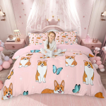 Homewish Kawaii Kassi Koera Tekikate Komplekt Lastele, Corgi Kutsika Voodipesu Komplekt, Lemmiklooma Loomateemaline Tekikate Komplekt DE XS 100x135cm 2pcs&set