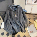 S&uuml;gis- ja talvine kapuutsiga silmkoeline kapuutsiga kampsun naiste pikkade varrukatega soojade n&ouml;&ouml;pidega avara pullover, massiivne kampsun XXXL hall