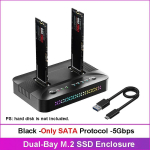 Kahe pessa M.2 SSD dokkimisjaam Type C USB 3.1 10Gbps M.2 NVME SATA NGFF kahekordse protokolliga SSD korpus OFFLINE kloonimine K&otilde;vaketta duplikaator Only SATA 5Gbps black