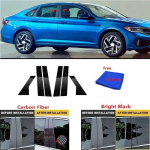 6Pcs Carbon fibre Car Door Window Trim Pillar Posts Decorative Cover Trim For VW Jetta Sedan -2022 Auto Bright black