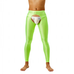 Meeste k&otilde;rge v&ouml;&ouml;kohaga s&auml;&auml;rised l&auml;ikiva viimistlusega avatud jalgevahe disainiga, slim fit venivad retuusid &ouml;&ouml;klubi tantsimiseks, aluskiht L fluorestseeruv kollane v&auml;rv