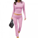 VAYLA Vabaaja Treening Kaheosaline Komplekt Pikkade Varrukatega K&otilde;rge V&ouml;&ouml;kohaga &Uuml;lep&ouml;&ouml;ratava V&auml;rvliga Laia S&auml;&auml;rega S&auml;&auml;rised P&uuml;ksid Dressipluusikomplektid T&auml;navamood XS roosa