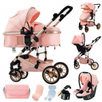 BAZARLAND30.Poussette Portable 3 en 1 pour B&eacute;b&eacute;, Cadre en Aluminium pour Nouveau-n&eacute;.ROSE roosa