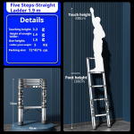 Roostevabast terasest teleskoopredel Multifunktsionaalne kodune kalasabaredega redel Kaasaskantav kokkupandav astmeline redel Vertical ladder 1.9 meters blue