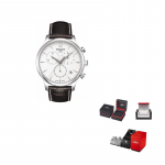 TISSOT Junya Kollektsioon Kvartsmehhanismiga Meeste K&auml;ekell Kell 42mm Valge sihverplaadi Roostevabast terasest korpus Nahkrihm T063.617.16.037.00 Regular Watch Box