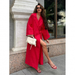 Suvine Uus Naiste Stiilne Punane Linane Wrap Maxi Kleit Rev&auml;&auml;riga Kimono Varrukas V&ouml;&ouml;ga Pikk Hommikumantel Elegantne &Scaron;ikk Kleit S