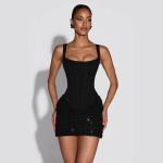 Naiste punane ja must varrukateta bustier minikleit litrite detailidega M must