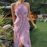 Elegantne Naiste Volangidega Plisseeritud Pikk Kleit Moodne Varrukateta Halter Kihtidena Plisseeritud Voolav Maksi Kleidid Pulmapidu S