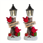 2 tk Punase Kardinali J&otilde;uluskulptuuri LED-valgustusega, Hubane J&otilde;ululaua Figuur Talvine Skulptuurdekoratsioon, Helendavad J&otilde;ulukaunistused 2PCS Red Cardinal Lights