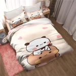 Bubu Dudu Multifilmi Armas Karu Kawaii J&otilde;ulukink Voodipesukomplekt Kahekohaline Kuninglik Suurus Tekikott ja Padjap&uuml;&uuml;r Laste Tekikoti Komplekt EU Single 135*200cm/53x79in 3pcs white