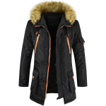 Luksuslik meeste trenchcoat karusnahkse kapuutsi ja sooja talveparkaga v&auml;liseikluste jaoks 3XL must