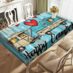 1 tk Happy Camper Retro Telkimise Laudlina - Vintage Matkaauto ja S&uuml;damekujundusega, Vastupidav Lauakate Sise-/V&auml;litingimustesse 60*90inch(152cm*228cm）