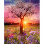 Teemantmaaling t&auml;is &uuml;mmargune maastik portreepuu ja p&auml;ikeset&otilde;usu teemanttikandid rhinestones pildid 20X30CM