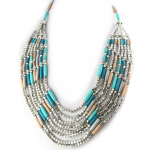Les Tr&eacute;sors De Lily [N1665] - Collier Cr&eacute;ateur 'Kilimanjaro' turquoise beige argent&eacute; t&uuml;rkiissinine