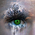 Teemantmaaling t&auml;isringi puur 5D rohelised silmad Teemanttikandid, kosk, puu maastik Rhinestone 30x30CM