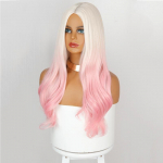 LISI HAIR Pikad lainelised s&uuml;nteetilised parukad Ombre Blond Roosa Parukas naistele Cosplay Natural Middle Part Hair Parukas K&otilde;rge Temperature Fiber kda ahri