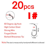 Bimoo 20 tk k&otilde;rge s&uuml;sinikusisaldusega terasest 60-kraadine jigikonks, paks soolase vee magevee pehme ussikonks 1# &ndash; 6/0#