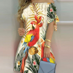 Naiste &otilde;lgadeta kaldkrae Lilletr&uuml;kiga avar kleit suvine kikilips l&uuml;hikeste varrukatega midikleidid L