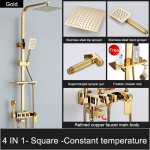 Luksuslik Gold Du&scaron;&scaron; 4-&uuml;hes du&scaron;ikomplekt koos pihustiga Vannitoa veekraani kraan K&uuml;lm ja kuum kraan Roostevabast terasest du&scaron;&scaron; Square - Thermostatic