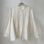 Johnature Vintage linane mullav&auml;rvi volangidega krae naiste s&auml;rgid vabaaja Jaapani lahtised voldid Naiste pluusid One Size beež