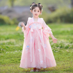 T&uuml;druk Hanfu iidne kost&uuml;&uuml;m lapsed Hiina stiilis v&auml;ikese t&uuml;druku kleit Tang kleit printsessi seelik rahvariided lapsed S roosa