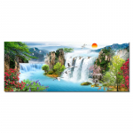 P&auml;ikeseloojangu juga, l&otilde;uendimaal, maastik, j&auml;rvelindude plakatid ja tr&uuml;kised Cuadrose metsa seinakunsti pilt elutoa sisekujunduseks 20x40cm