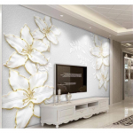 Lihtne ja elegantne reljeefne seinamaal Lotus Jewelry 3D-tapeet Elutoa taust Kodukaunistuse seinamaaling 300 cm(W) x 200 cm(H)