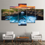 5 t&uuml;kki Maastik p&auml;ikeseloojangu kivi kivi Half Moon Bay Mountain l&otilde;uend Maalimine Plakatid ja v&auml;ljatr&uuml;kid Seinapildid Kodukaunistus Ilma raamita 20x35cm*2 20x45cm*2 20x55cm*1