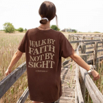 Walk By Faith Not By Sight Suurem&otilde;&otilde;tmeline T-s&auml;rk Christian Loose Tee Naiste vabaaja 100% puuvill Faith Based Aesthetic Top S must