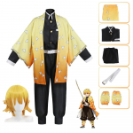 Anime Demon Slayers Agatsuma Zenitsu Cosplay Kimetsu No Yaiba Parukas Kimono &Uuml;likond Kost&uuml;&uuml;m T&auml;iskasvanud Lapsed Halloweeni Peoriiete Komplekt XS-(Costume+Wig)