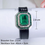 CMM 1-osaline vanaaegne multifunktsionaalne ehe naiste muudetava suurusega v&ouml;&ouml;ga nahast k&auml;ev&otilde;ruga kaelakee suure printsessil&otilde;igatud rohelise tsirkooniumoksiidiga klassikalise randmerihmaga smaragdroheline