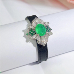 CMM 1tk Klassikaline tsirkooniumoksiidist nahast v&ouml;&ouml; reguleeritav k&auml;ev&otilde;ru ovaalse j&auml;&auml;rohelise CZ lillelise ripatsiga kaelakeega, multifunktsionaalsed ehted smaragdroheline