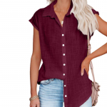 Naiste l&uuml;hikeste varrukatega t&auml;is puuvillane linane pluus Kevadsuvi Suured n&ouml;&ouml;biga s&auml;rgid Suures suuruses avara rev&auml;&auml;riga pikad topid XXXL veinipunane v&auml;rv