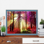 5D DIY Teemantmaali Hommikune Metsa Ristpistes Komplekt Mosaiik Teemanttikandid Roos T&auml;is&uuml;mmargune/ruudukujuline puur Kodukaunistus Round 30x40cm