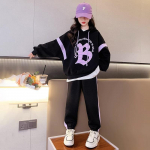 T&uuml;drukute vabaaja kampsunite komplekt S&uuml;gisriided Lastele Kirjatr&uuml;kiga Splicing Kapuutsiga pikad p&uuml;ksid 2 tk Komplekt 3-15Y teismelistele Trend 5-6T(120cm) must