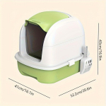 T&auml;ielikult suletud klappuksega kassiliivakast, pritsmevastane kassiliiva sahtel plastikust liivak&uuml;hvliga, l&otilde;hnakindel kassi tualett siseruumides kasutatavatele kassidele roheline