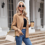 Kevadine ja s&uuml;gisene naiste velvetist pluus vabade varrukatega naiste s&auml;rgi topid Elegantsed tugevad kontoritriibulised pluusid 29308 S pruun