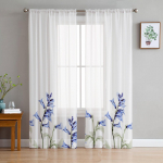 Lillesinised lillelised l&auml;bipaistvad kardinad elutuppa Magamistoa Lastetuba T&uuml;llist aknakatted 135W x 114H(cm)