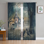 Kummitusmaja Horror L&auml;bipaistvad aknakardinad Elutoa Magamistoa Moodsad Voile T&uuml;llkardinad Kangast kardinad k&ouml;&ouml;ki 135W x 114H(cm)