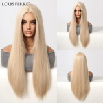 LOUIS FERRE Blondid keskmise osa s&uuml;nteetilised parukad naiste t&uuml;drukutele, pikad sirged naturaalsete juustega igap&auml;evased Cosplay kuumakindlad kiudparukad