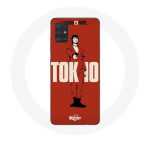 &Uuml;mbris Samsung galaxy A71 La casa de papel Tokyo Fanart logo punase taustaga