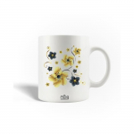 Mug en C&eacute;ramique Fleur Gris Jaune Abstraite Avec Des P&eacute;tales Textur&eacute;s