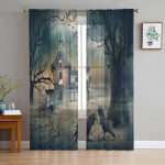 Kummitusmaja Horror L&auml;bipaistvad aknakardinad Elutoa Magamistoa Moodsad Voile T&uuml;llkardinad Kangast kardinad k&ouml;&ouml;ki 135W x 114H(cm)