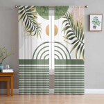 Boho abstraktsed lehed taimed t&uuml;llkardinad elutuppa L&auml;bipaistev kardin magamistoa jaoks k&ouml;&ouml;girulood Voile kardinad 135W x 114H(cm)