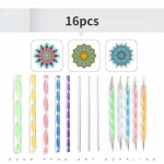 16 TK DIY Mandala punktiriistad, kivide v&auml;rvimiseks, Mandala kivide maalimise komplekt koos mandala &scaron;ablooniga, akr&uuml;&uuml;lvardad, kahepoolsed t&auml;ppimist&ouml;&ouml;riistad 16 pcs mitmev&auml;rviline