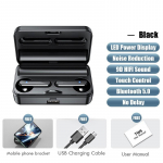 Bluetooth 5.2 k&otilde;rvaklapid mikrofoniga, stereospore veekindlad juhtmeta k&otilde;rvaklapid Bluetooth, laadija v&auml;lise aku jaoks must