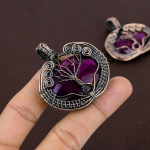 Natural Tree Of Life Pink Labradorite Stone Copper Wire Wrap Pendant 2.2 o8i80