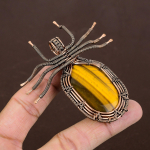 Natural Tiger Eye Gemstone Handmade Copper Wire Wrap Spider Pendant 2.56 i4h15